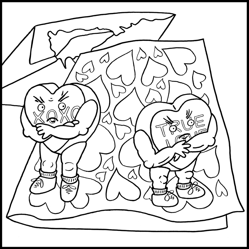 Sweethearts' Quarrel- A Free Coloring Page by Sandra Gibbons